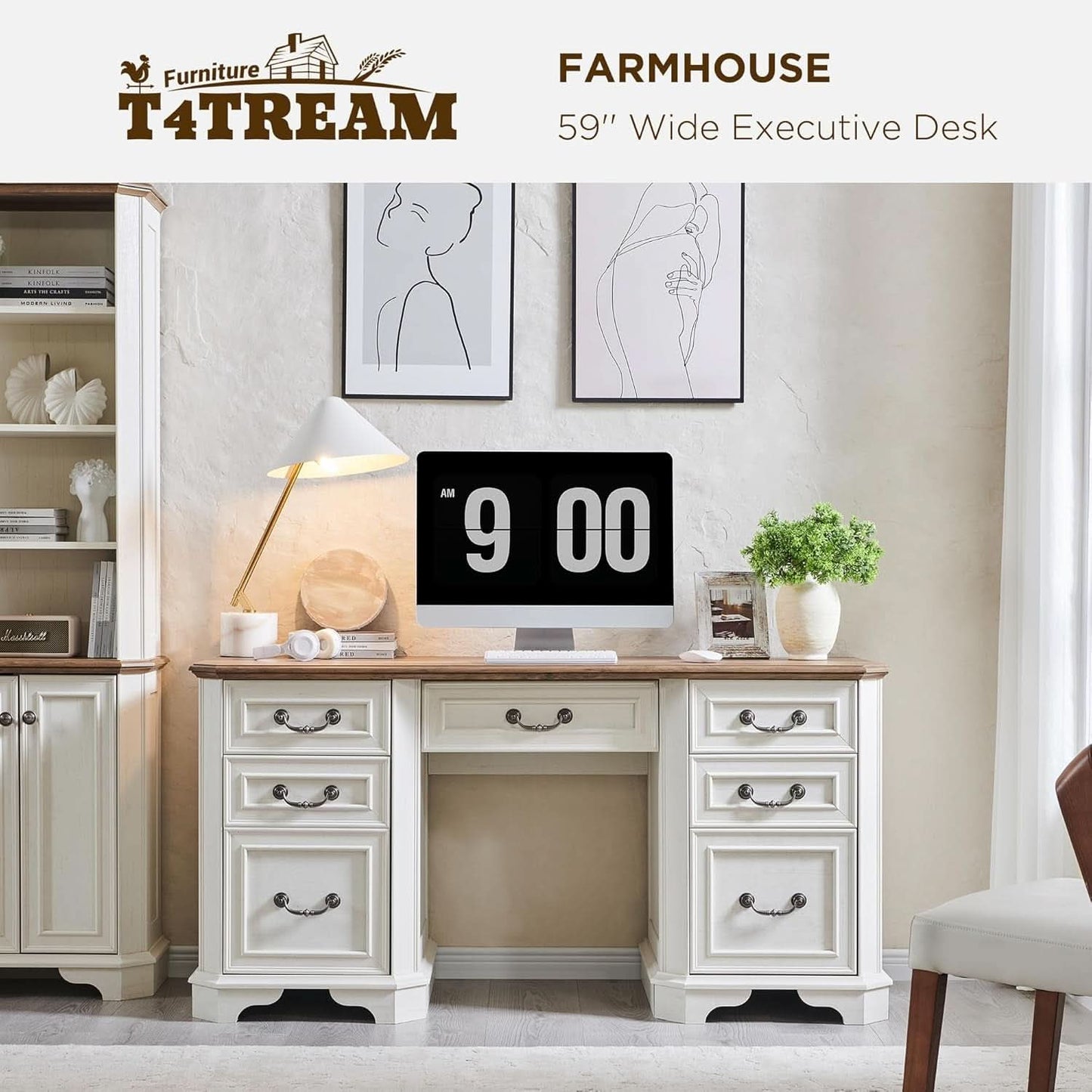 Victorian Farmhouse Desk, Antique White, 59