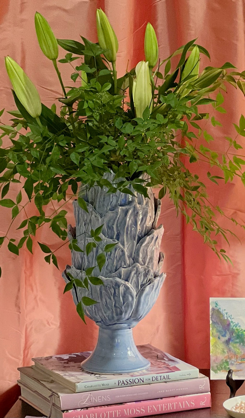 Foliage Periwinkle Ceramic Footed Vase