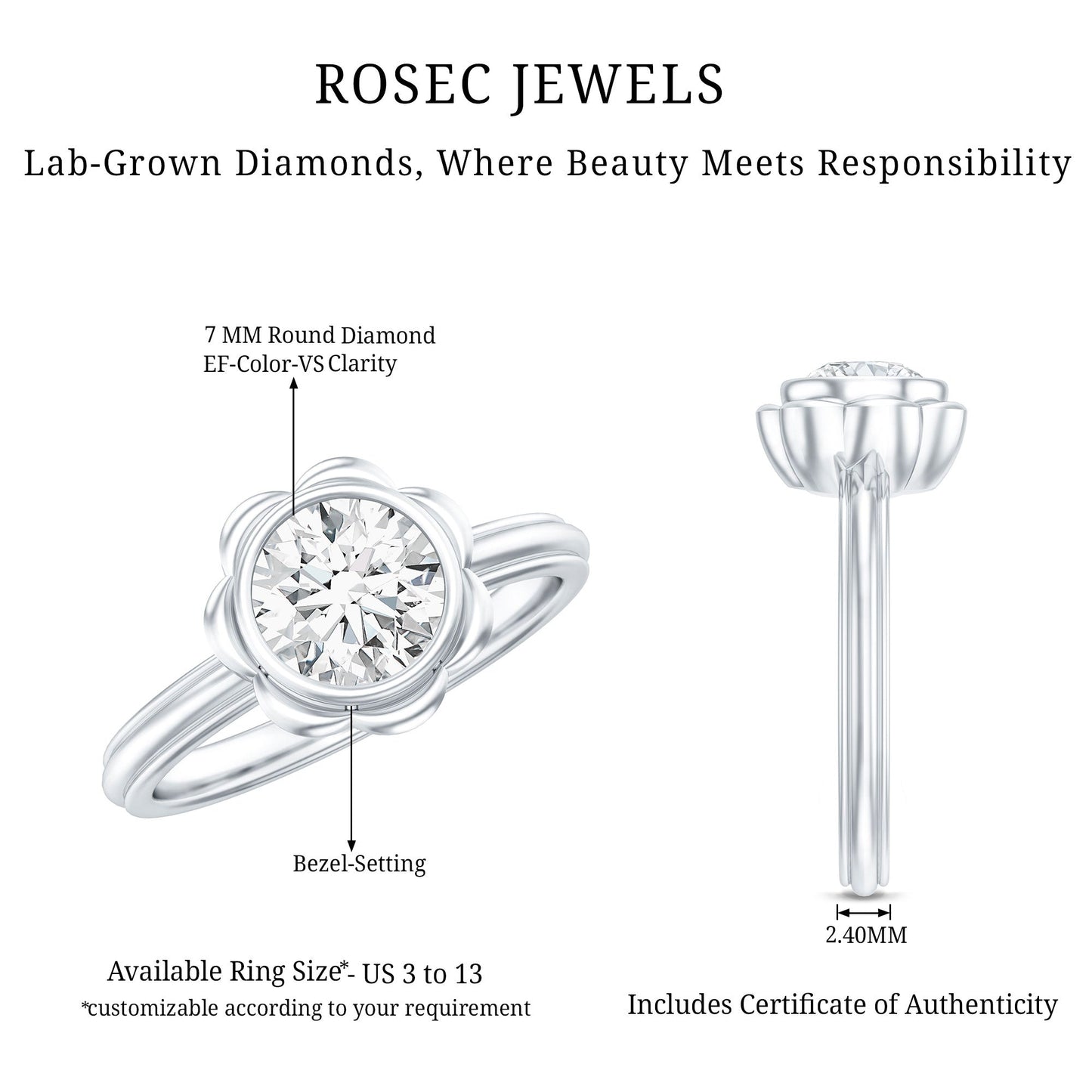 Engagement Ring with Bezel | 1.25 Carat Round Diamond, (EF-VS)