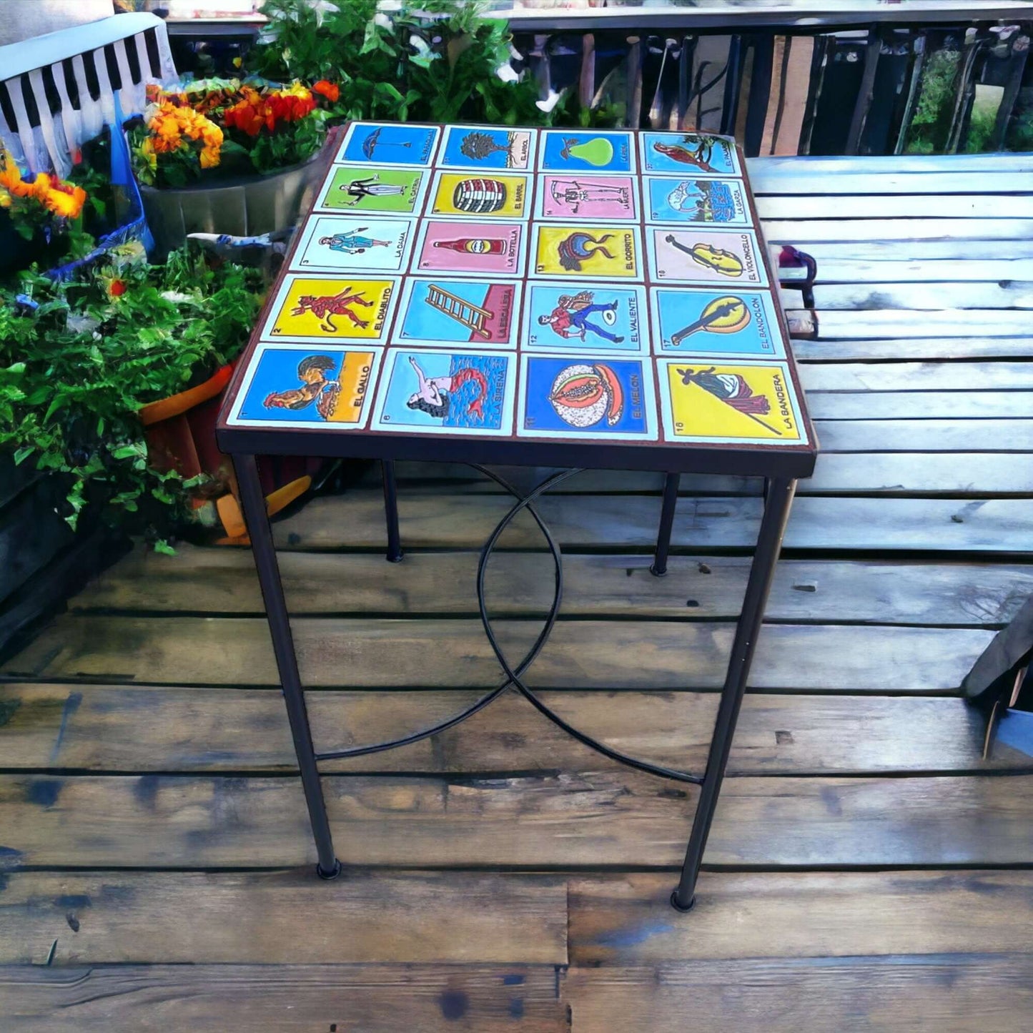 Handmade Accent Tile End Table | Talavera Lotería Tiles