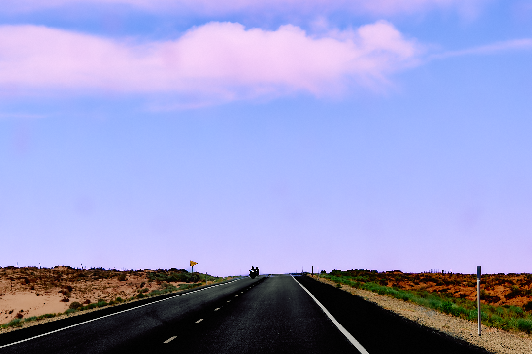 Road extending into the background with lavender colored sky, part of the Functional Art Collection by Yout Suggested.
