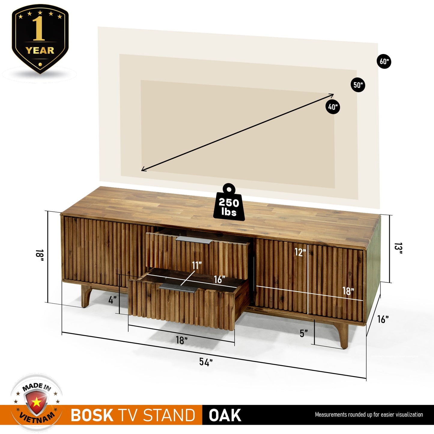 Wooden TV Stand, Fluted