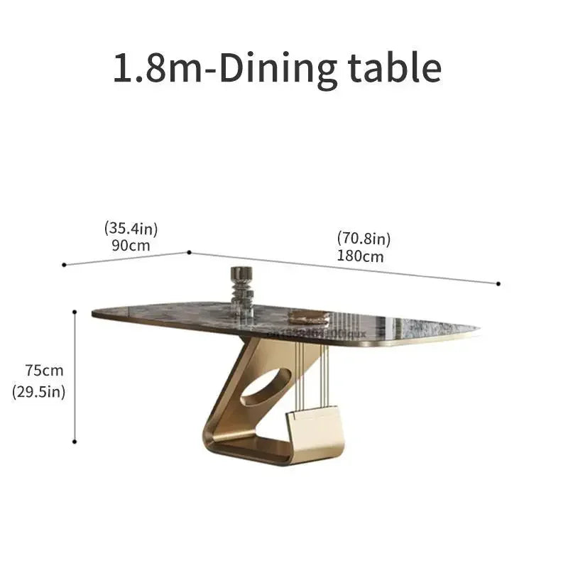 Dining table with dimensions labeled on a white background