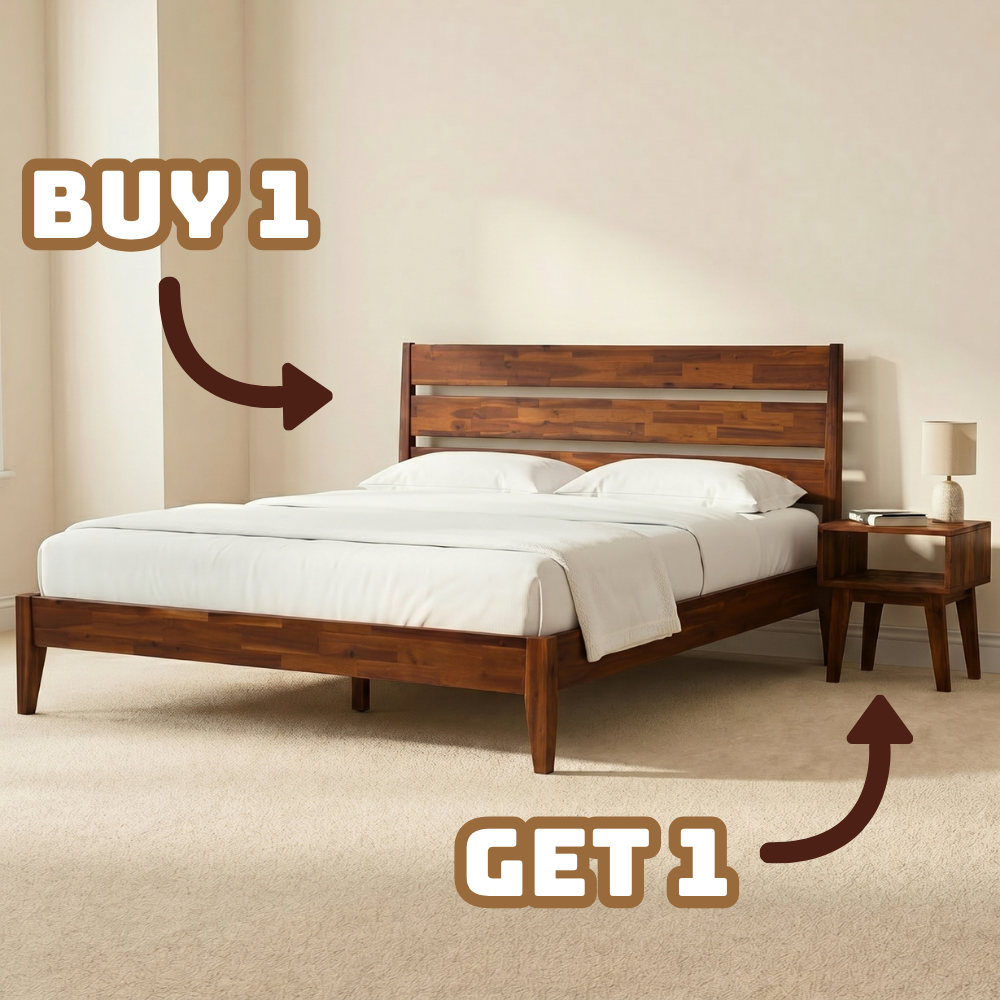 Emery Solid Wood Bed Frame & Nightstand Furniture Bundle