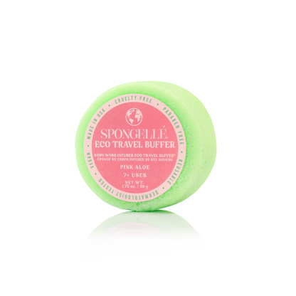 Spongelle Eco Travel Buffer with pink label on a white background
