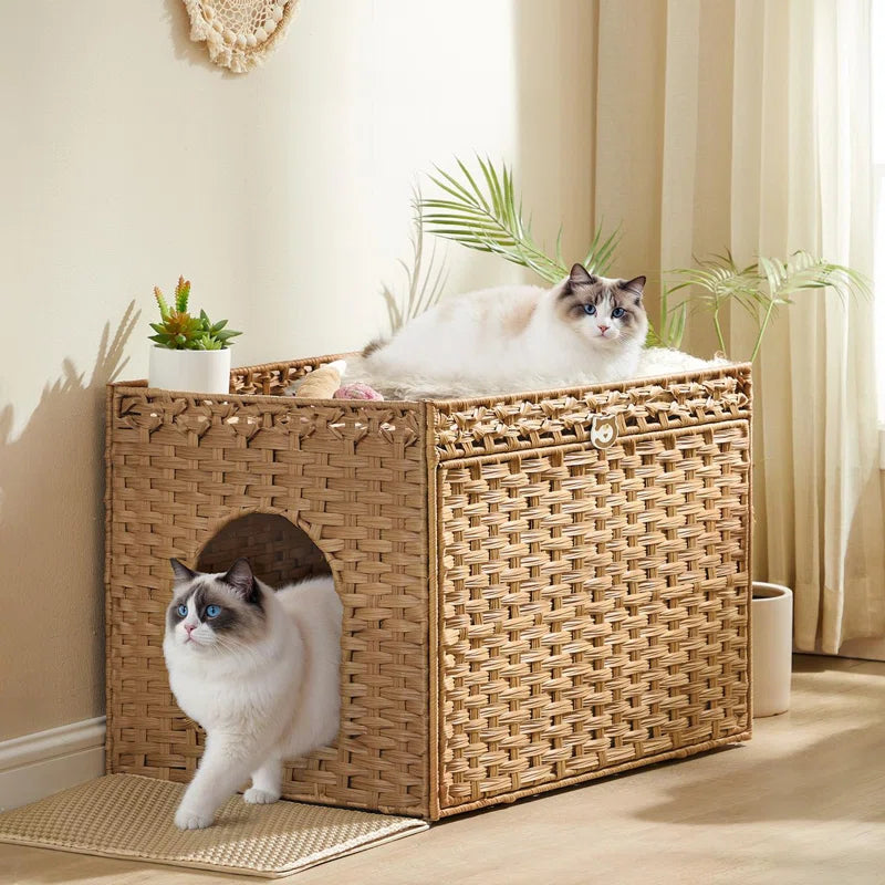 Hidden Litter Box | Boho Handwoven Rattan
