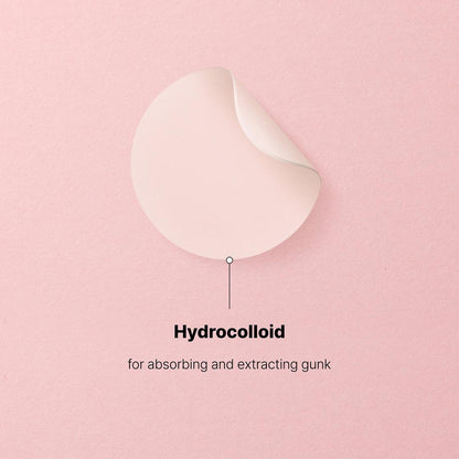 Hydrocolloid dressing on a pink background with text indicating its use.
