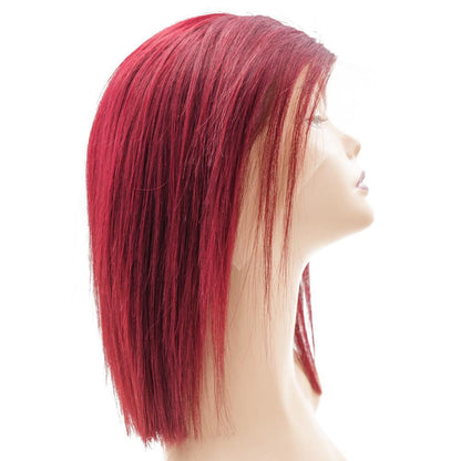 Cherry Red Straight Bob 13x4 Transparent Lace Front Human Hair Wig