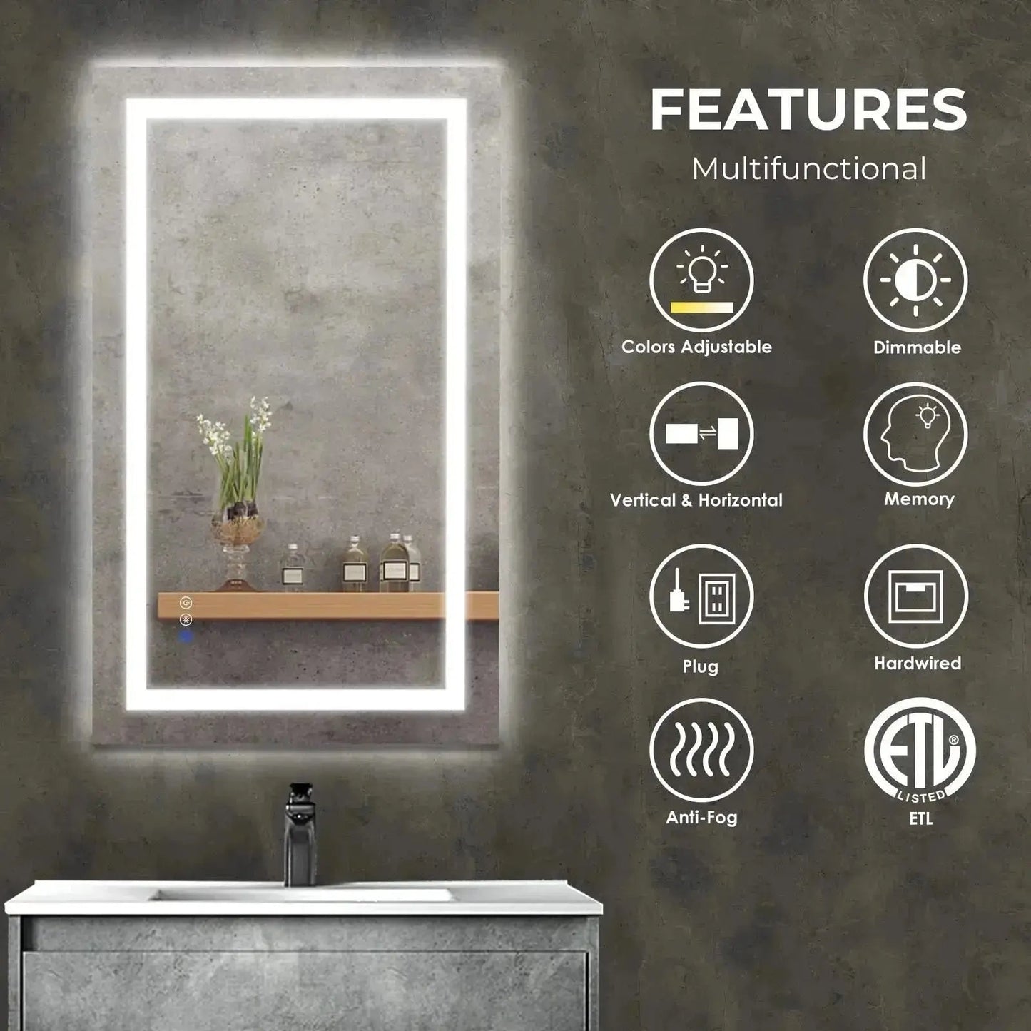 HAUSVITA 36x24" Center Glow LED Bathroom Vanity Mirror