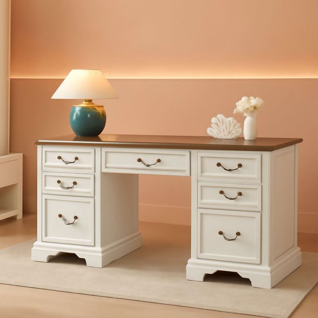Victorian Farmhouse Desk, Antique White, 59