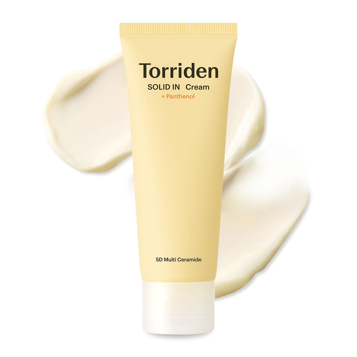 Torriden Solid In Cream tube with cream spread on a white background