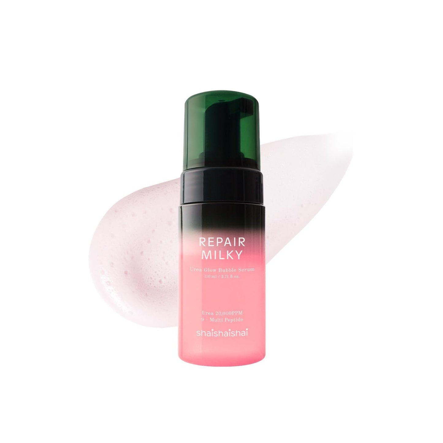 Skincare bottle labeled 'Repair Milky' with a gradient design on a white background