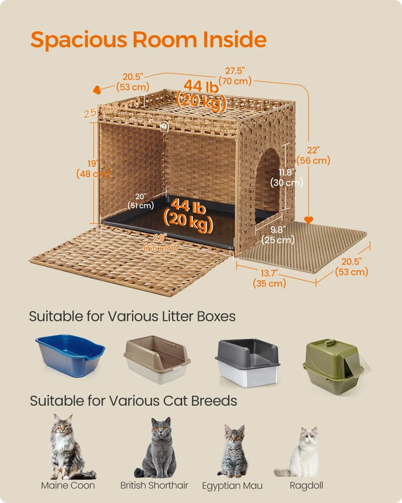 Hidden Litter Box | Boho Handwoven Rattan