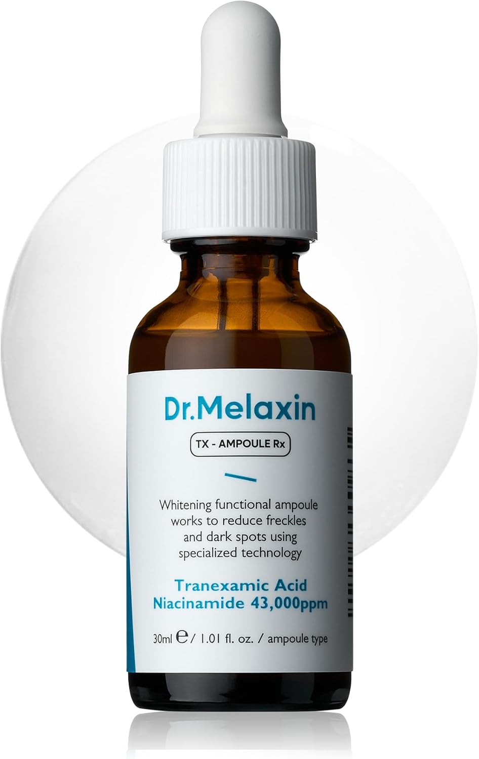 Dr. Melaxin skincare ampoule bottle with dropper on a white background