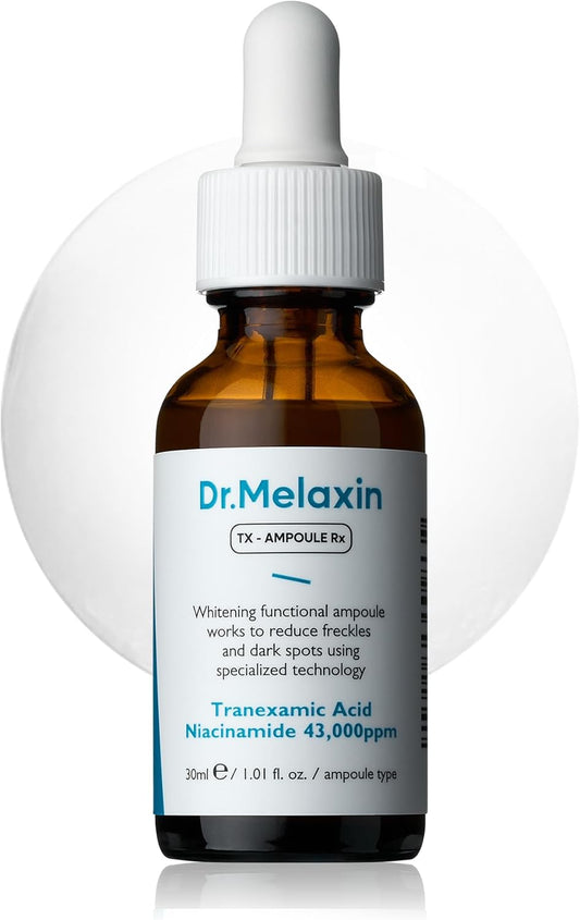 Dr. Melaxin skincare ampoule bottle with dropper on a white background