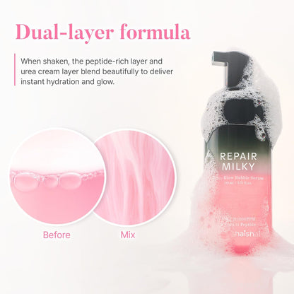 Repair Milky bottle with dual-layer formula text and visual of before and mix stages.