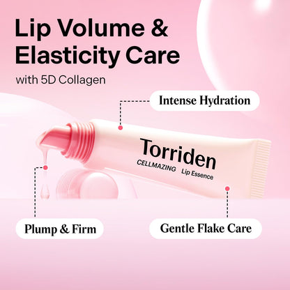 Torriden lip essence tube with text on a pink background