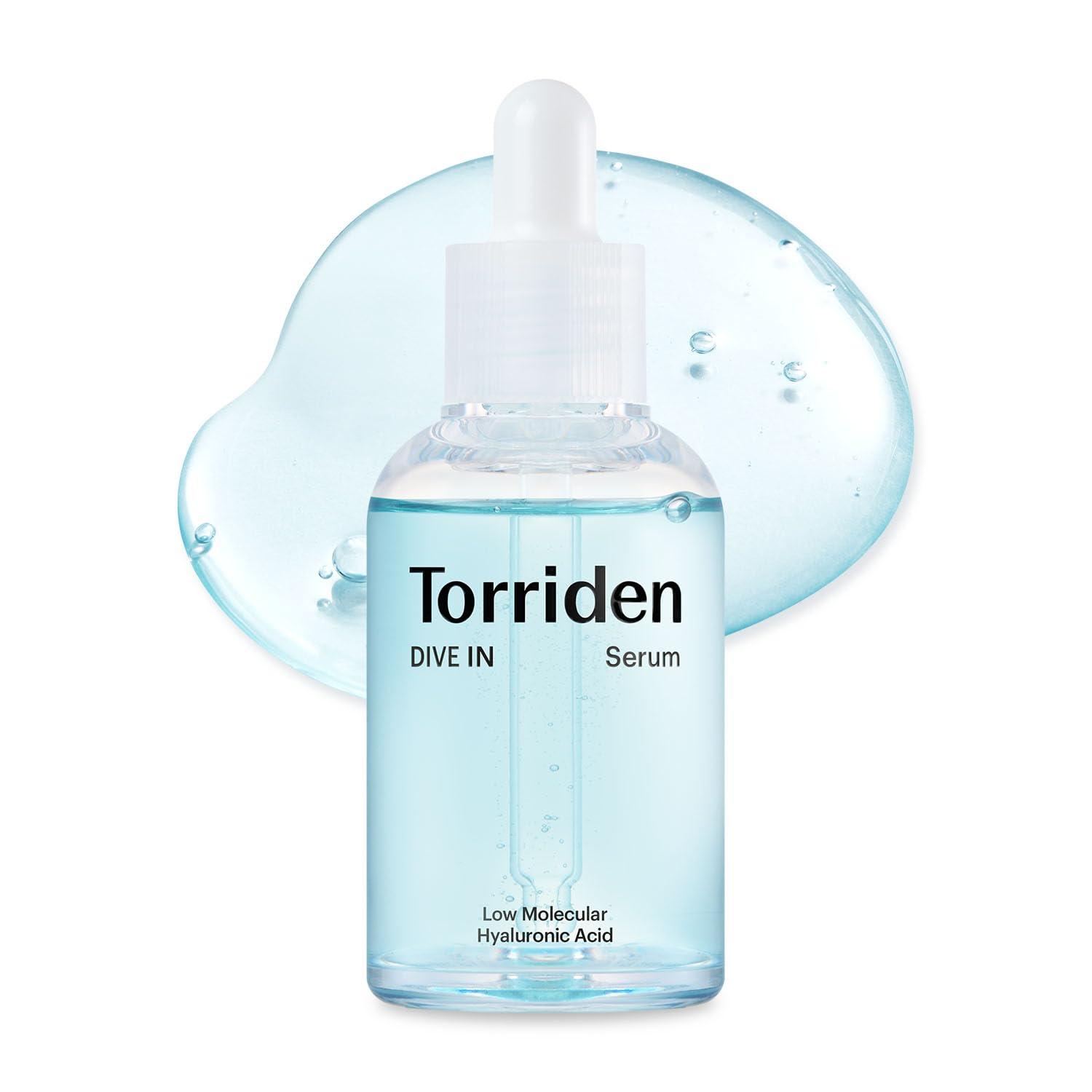 Torriden serum bottle with dropper on a white background