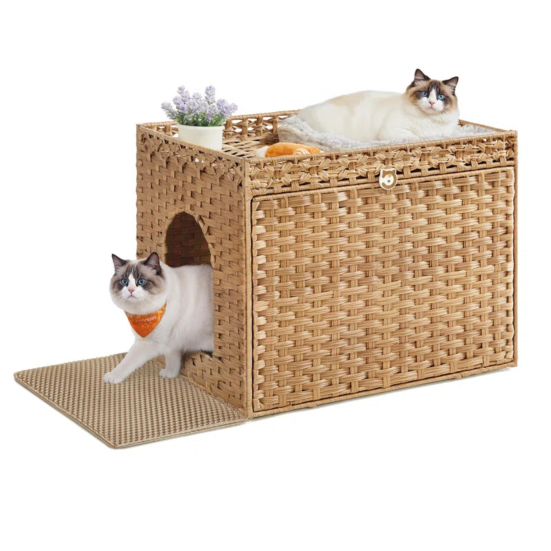 Hidden Litter Box | Boho Handwoven Rattan