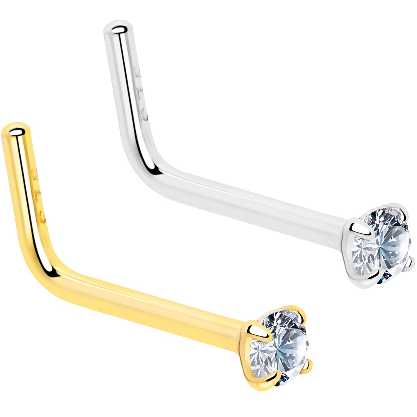 Gold and silver nose ring with clear gemstones on a white background