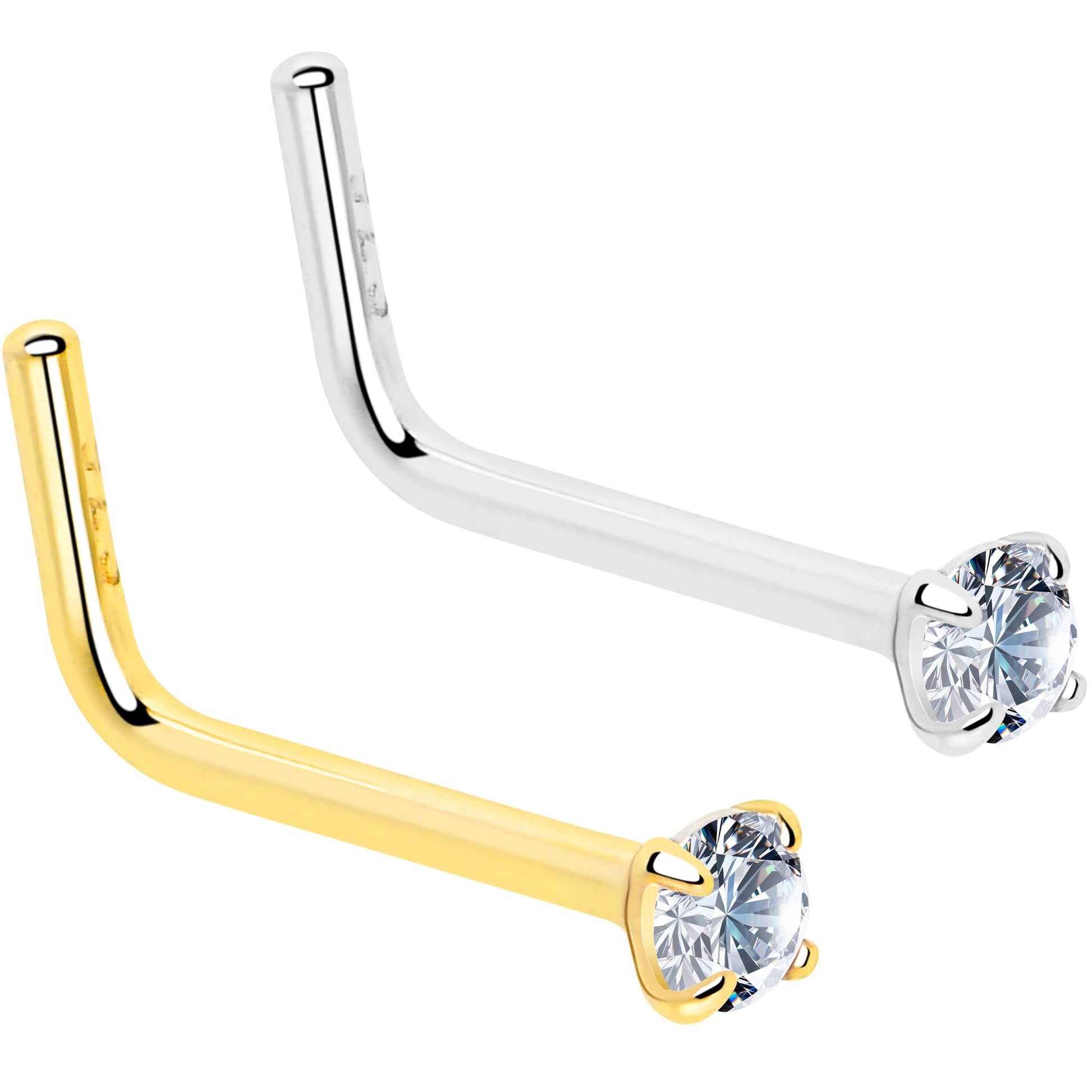 Gold and silver nose ring with clear gemstones on a white background