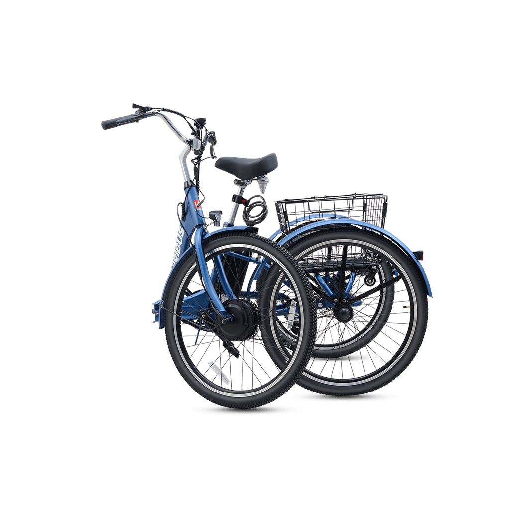 Blue bicycle with a basket on a transparent background