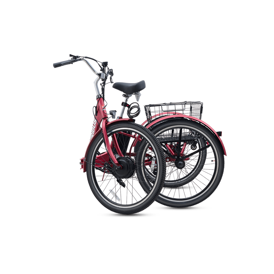 Pink bicycle with a basket on a black background