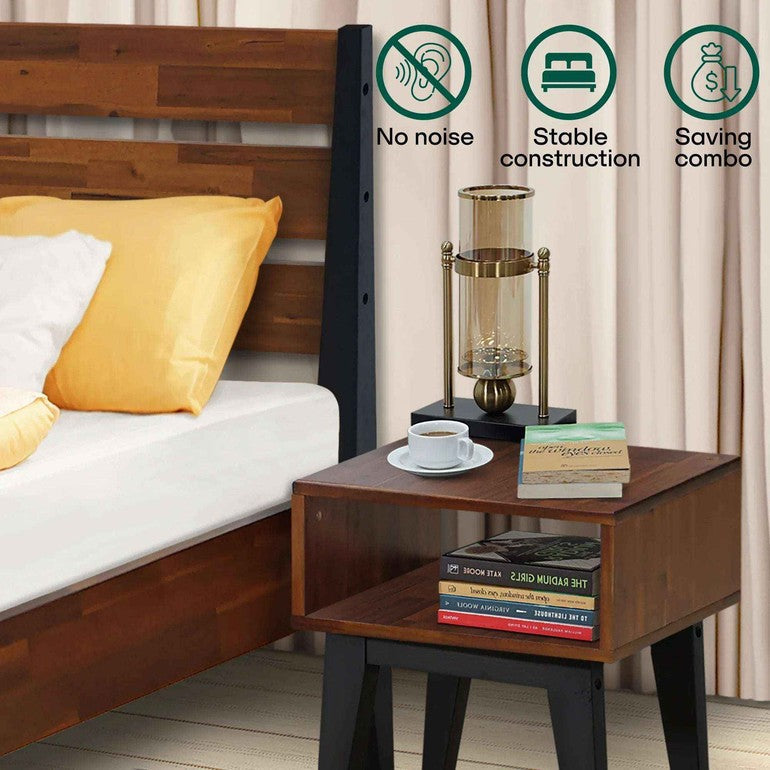 Emery Solid Wood Bed Frame & Nightstand Furniture Bundle