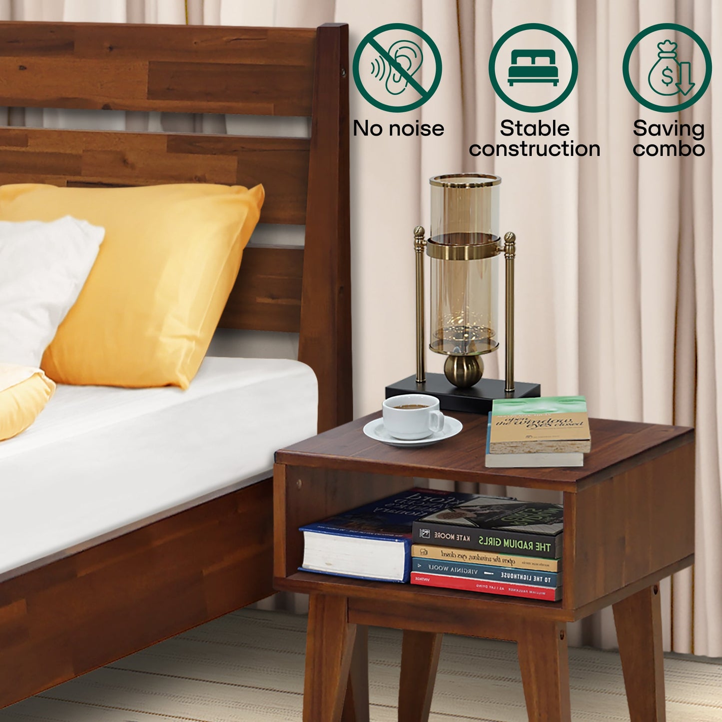 Emery Solid Wood Bed Frame & Nightstand Furniture Bundle
