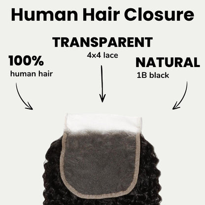 Afro Textured Curly 4x4 Transparent Lace Human Hair Closure