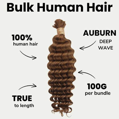 #30 Auburn, Deep Wave Bulk Braiding Hair