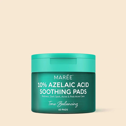 Jar of Maree 10% Azelaic Acid Soothing Pads on a beige background