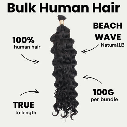 Natural 1B Beach Wave Bulk Braiding Hair