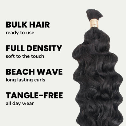 Natural 1B Beach Wave Bulk Braiding Hair