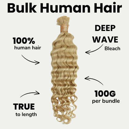 #613 Blonde, Deep Wave Bulk Braiding Hair