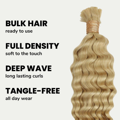 #613 Blonde, Deep Wave Bulk Braiding Hair
