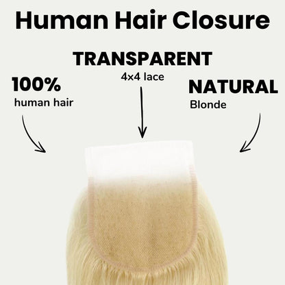 #613 Blonde Straight 4x4 Transparent Lace Hair Closure