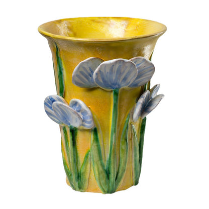 Blue Flowers Design Yellow Vase