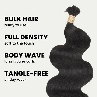 Natural 1B Body Wave Bulk Human Braiding Hair