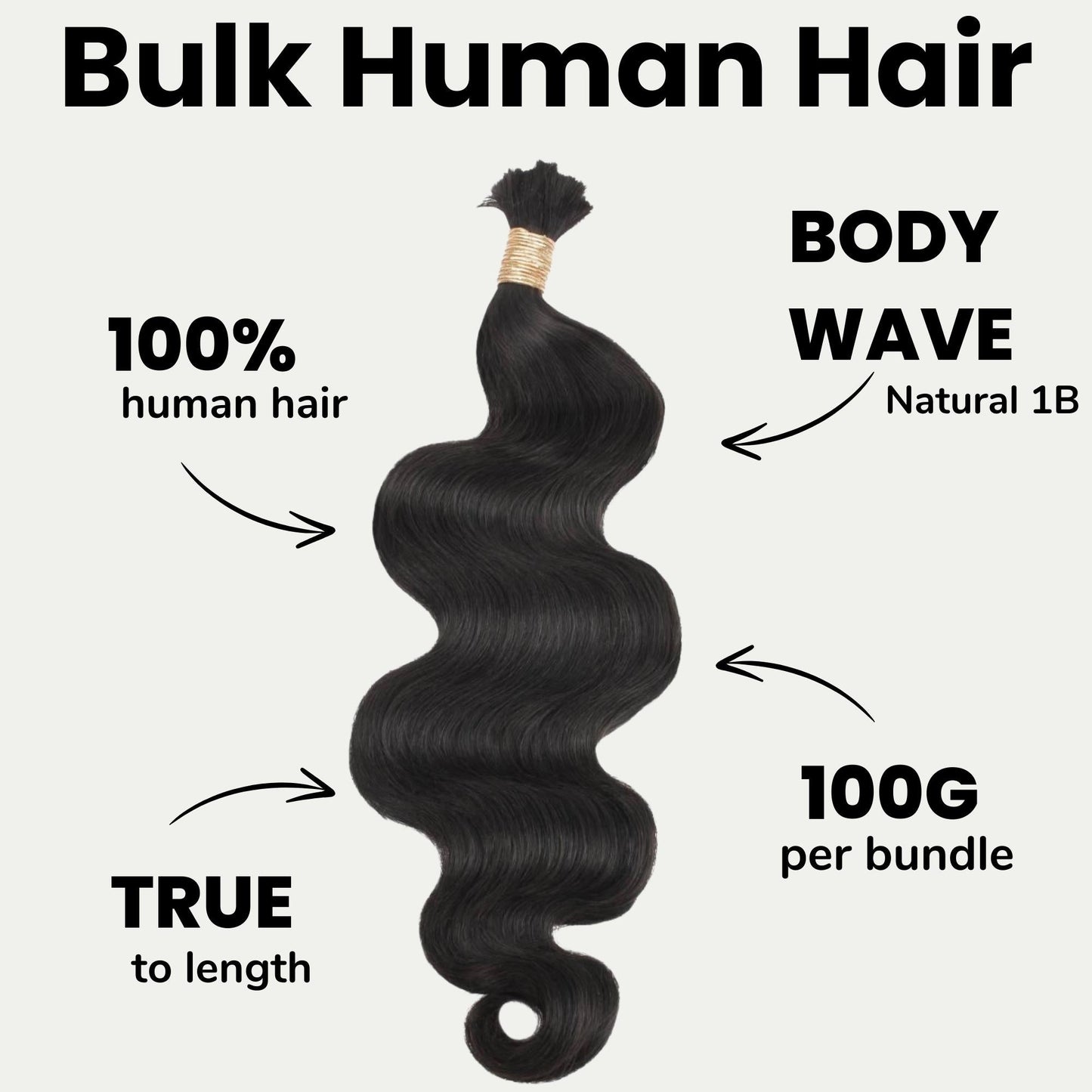 Natural 1B Body Wave Bulk Human Braiding Hair