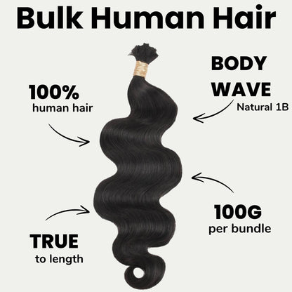 Natural 1B Body Wave Bulk Human Braiding Hair