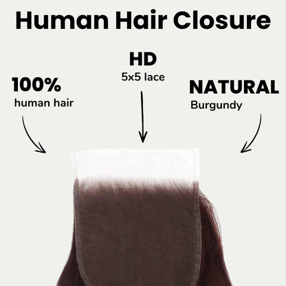 Burgundy Body Wave 5x5 HD Lace Closure