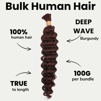 #99J Burgundy, Deep Wave Bulk Braiding Hair