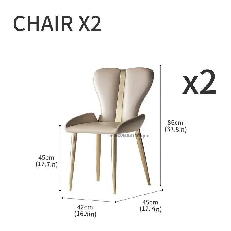 Beige chair with dimensions labeled on a white background