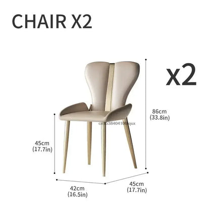 Beige chair with dimensions labeled on a white background