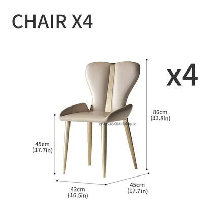 Beige chair with dimensions labeled on a white background