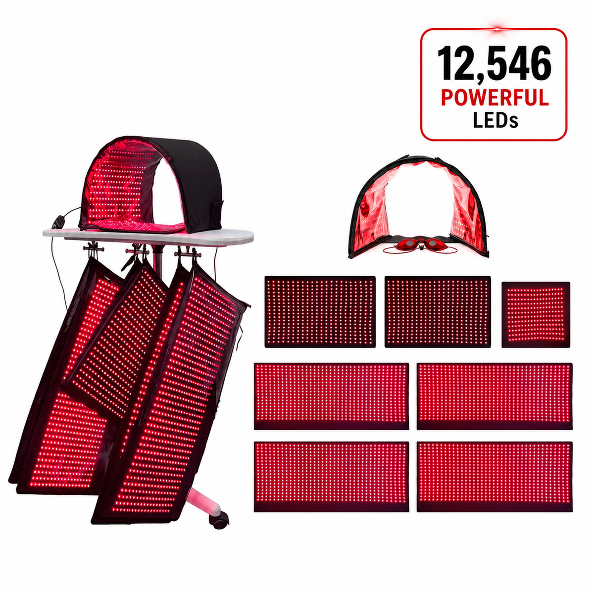 Full Body Red Light Therapy System 12,690 LED's in System. Includes 4 Pads 11" X 27", 2 Pads 11' X 16", 1 Face Dome, 1 Chin Pad
