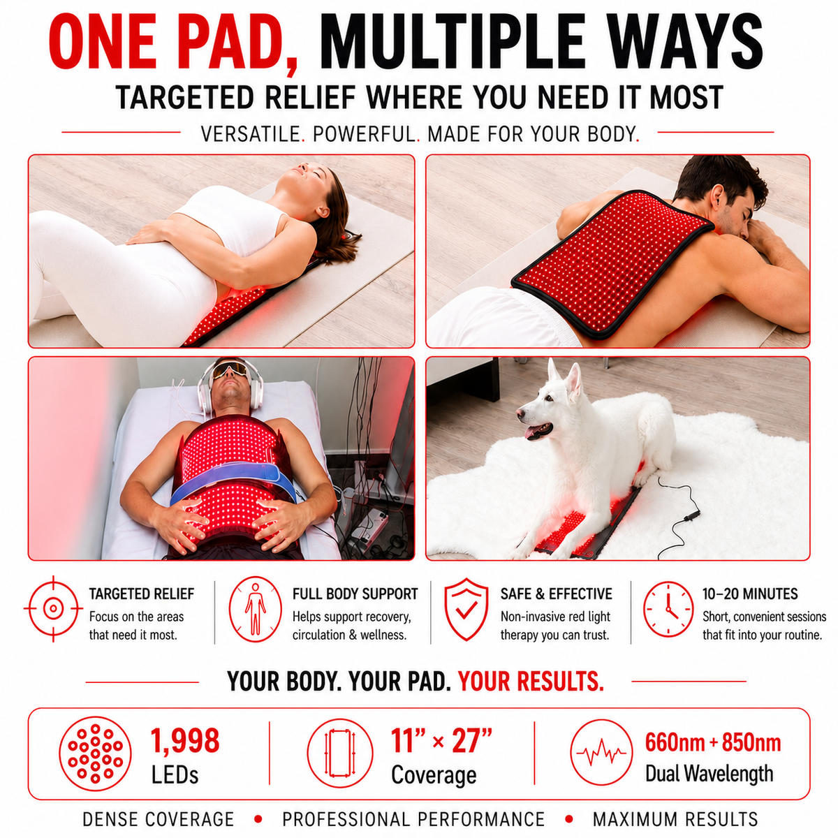 Large Red Light Pad | 27 x 11 inches