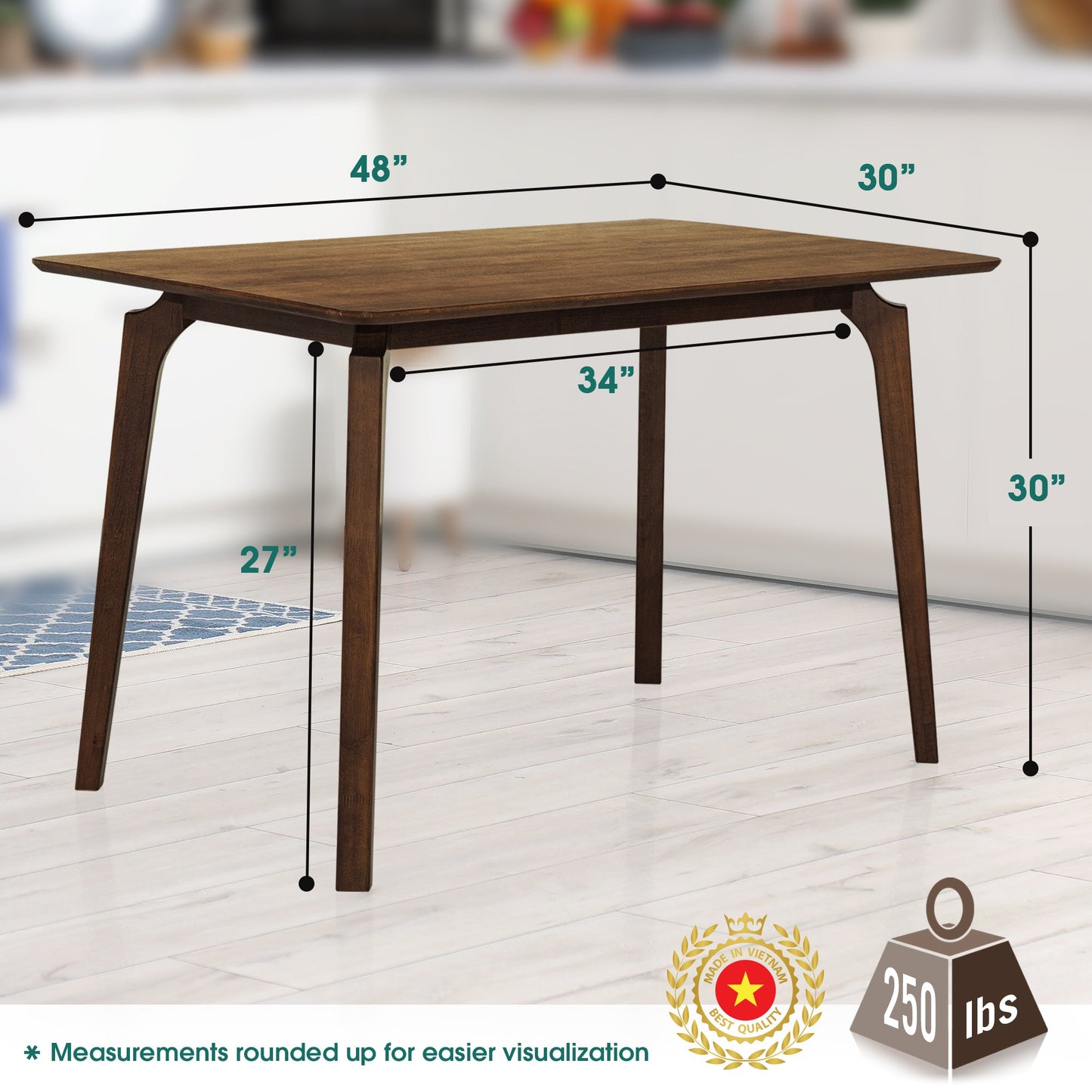 Acacia Verve 48" Solid Wood Dining Table - Ideal Kitchen Table for 4