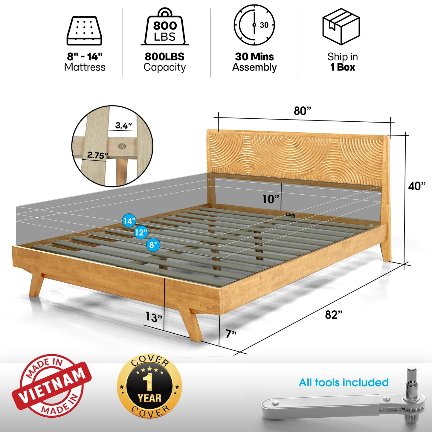 Harmony Solid Wood Bed Frame